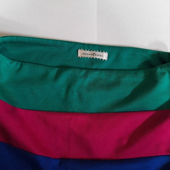 MONTEAU: Striped Colour Block Mini Skirt, Size S - Picture 2 of 3